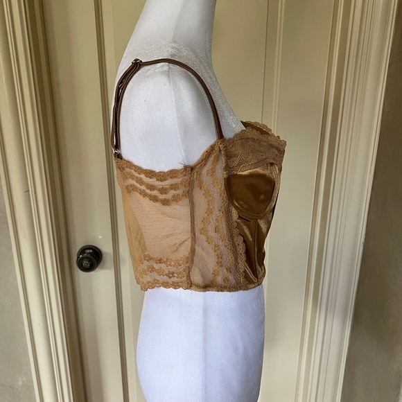 XL crop corset style gold satin with lace back light stretch - Picture 9 of 10